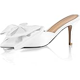 iadore Women's High Heel Sandals, 3'' Satin Closed Pointed Toe Oversized Bow Slip-on Stiletto Slippers Party Prom Casual Dress Mules
