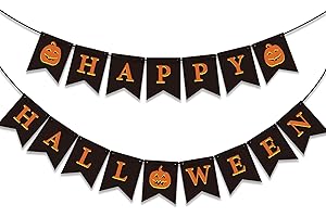 ROCWOHO GEGEWOO Black HAPPY HALLOWEEN Banner Bunting with Pumpkin Sign Outdoor Indoor Home Decor for Mantle Fireplace Halloween Theme Party Decorations Supplies