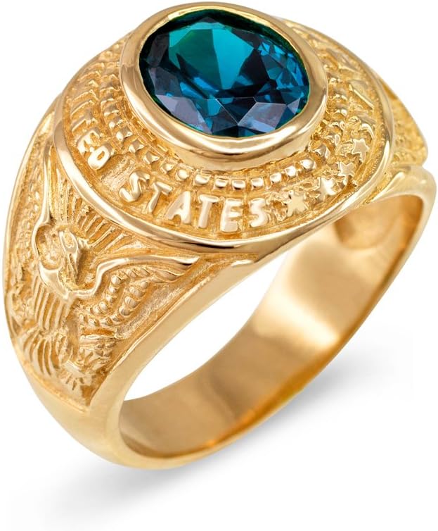 December CZ Birthstone US Army Men's Ring in Solid 10k Yellow Gold
