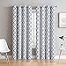 HLC.ME Lattice Print Thermal Insulated Blackout Room Darkening Window Curtains for Bedroom - Platinum White & Navy Blue - 52