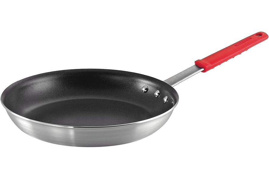 Tramontina Professional 12-Inch Non Stick Large Frying Pan, Heavy-Gauge Aluminum Skillet with Reinforced Nonstick Coating, Red Handle, Dishwasher and Oven Safe