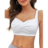 VividHarbor Women's Twist Front Bikini Top V Neck Full Coverage Padded Swimsuit Bathing Suit Tops Only