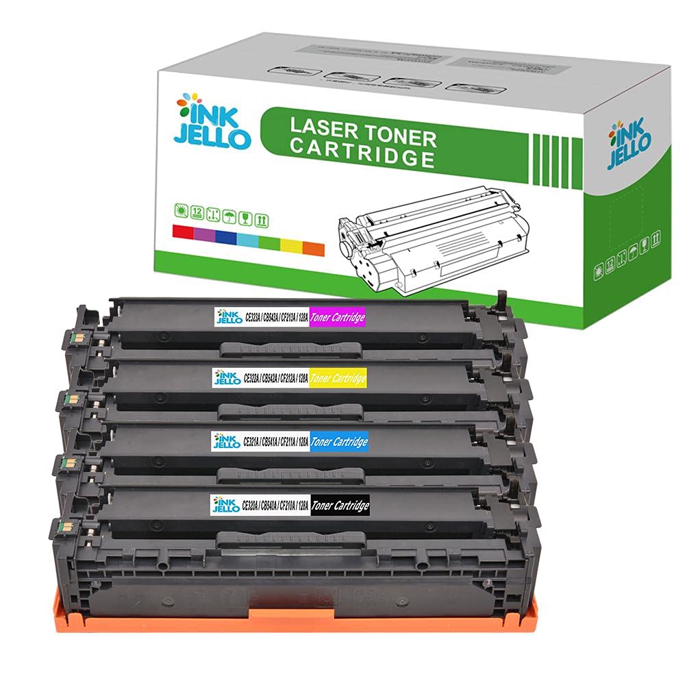 InkJello Toner Cartridge For Printer, Compatibile with HP LaserJet Pro CM1415fn CM1415fnw CP1525n CP1525nw CE320A CE321A CE322A CE323A (Black/Cyan/Yellow/Magenta, 4-Pack)