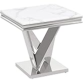 Best Master Furniture Thiago Contemporary White Square Stone End Table, Silver