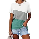 ORANDESIGNE Women's Color Block Short Sleeve T Shirts Casual Crew Neck Tops Basic Summer Loose Fit Tees
