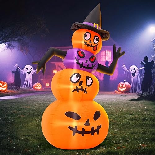 6FT Halloween Inflatable Decoration Blow up Pumpkins Inflatable with Hat,Outdoor Holiday Décor,LED Lights Blow Up Halloween Yard Decorations,Inflatables Outdoor for Holiday Garden Yard Lawn Décor