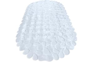 TIKE SMART “Pebbles” Non-Slip Bathtub & Shower Mat 27”x14” Oval - Non-Toxic - Safe, Clean, Machine-Washable, Superior Grip & Drainage, Vinyl, for Smooth Floors ONLY, Transparent Clear