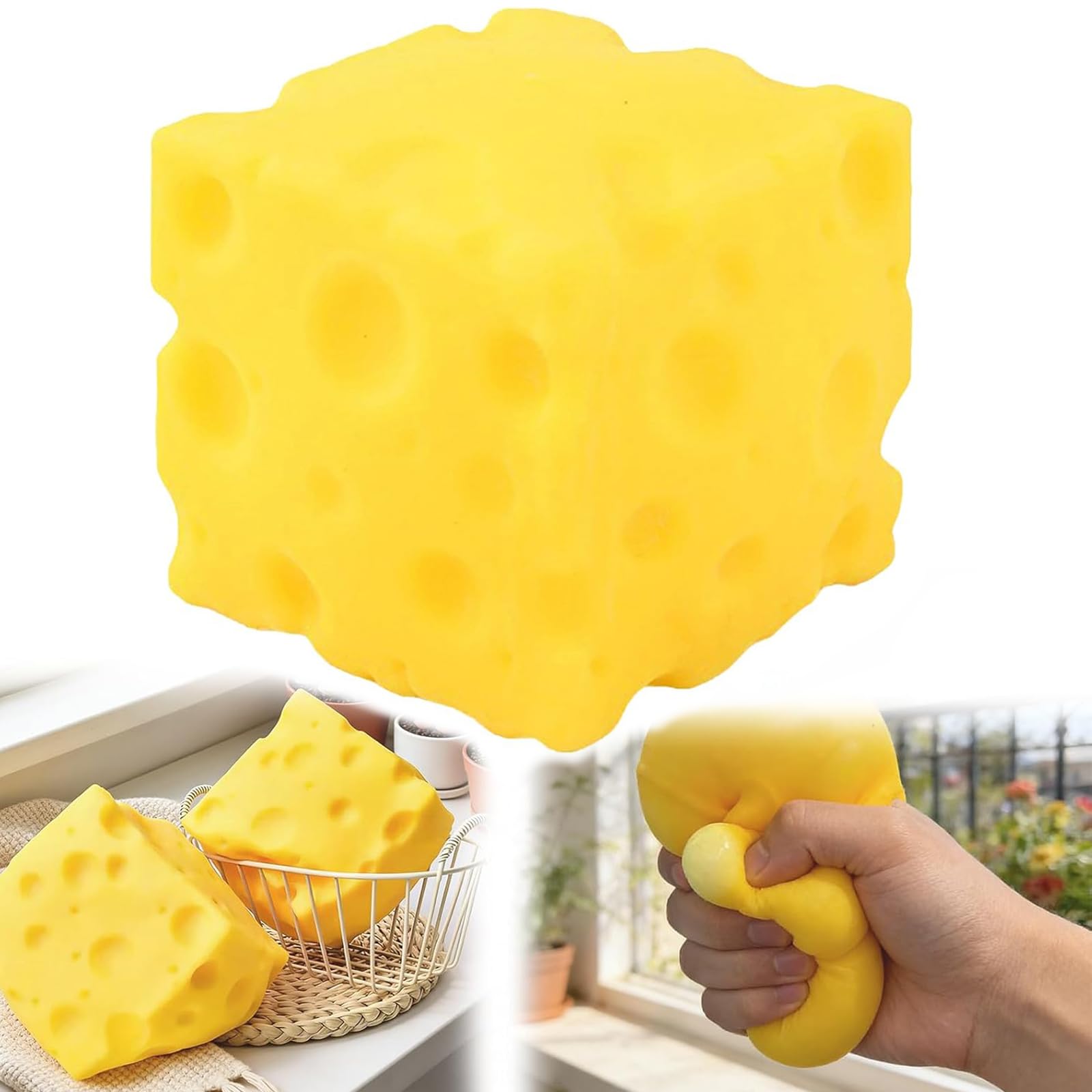 Cheese Squishy Cube Stress Ball, Squishy Cheese Sensory, Slow-Rebound Shapeable Squeeze, Soft Squeeze Doug Anxiety Relief for Adults