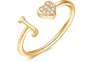 BRIJEWLIC S925 Sterling Silver Rings for Women Girls, Sterling Silver Rose Gold Heart Initial Rings for Women Teen Girls Adjustable Heart Rings for Girls Stackable Alphabet Rings for Women Girls Gifts Jewelry