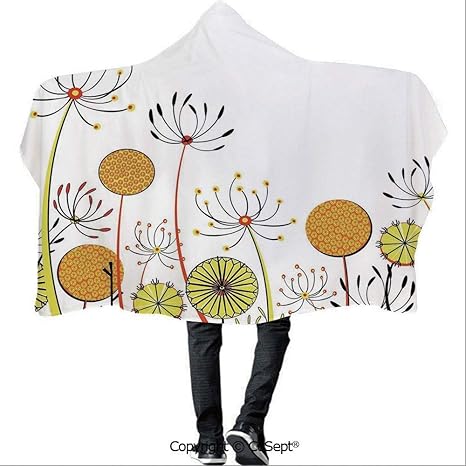 Amazon ポリエステルフード付き毛布 Umbellifersフラワーガーデン夏春シーズンテーマのかわいい花びらのイラスト キャンプ屋内屋外旅行 59 05x78 74インチ マリーゴールドイエロー 150x0 ブランケット 毛布 オンライン通販