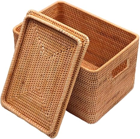 Amazon Cool Bird 重なり合う籐のバスケット長方形の手織りの籐の収納バスケット特大 V 収納 衣類 タオル 本 雑誌 約40 高さ25 幅30cm かご バスケット オンライン通販
