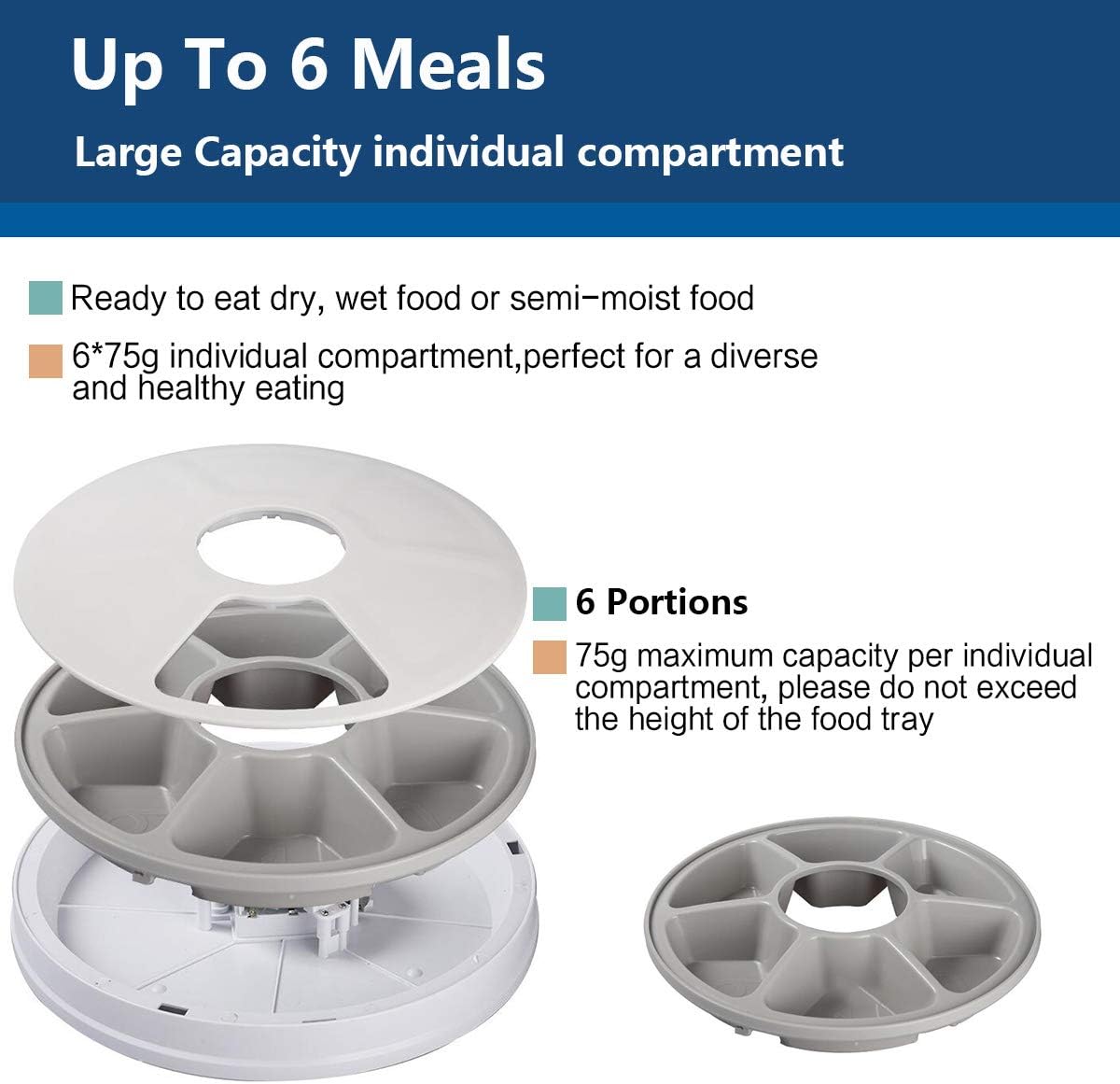 Pet Supplies : 4pawslife 6 Meal Automatic Pet Feeder Food Dispenser with Digital Timer and Music Broadcast for Cats and Dogs : 