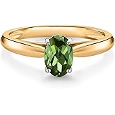 Gem Stone King 10K Yellow Gold Green Tourmaline Solitaire Engagement Ring For Women (0.70 Cttw, Oval 7X5MM, Gemstone October Birthstone)