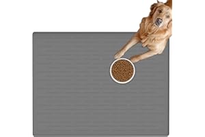 LOGIFTVE Extra Large Pet Food Mat for Dogs, 32''x24'' Waterproof Dog Feeding Mat, Non-Slip Silicone Dog Bowl Mat for Floors, Easy Clean Pet Water Mat Tray (Light Gray)