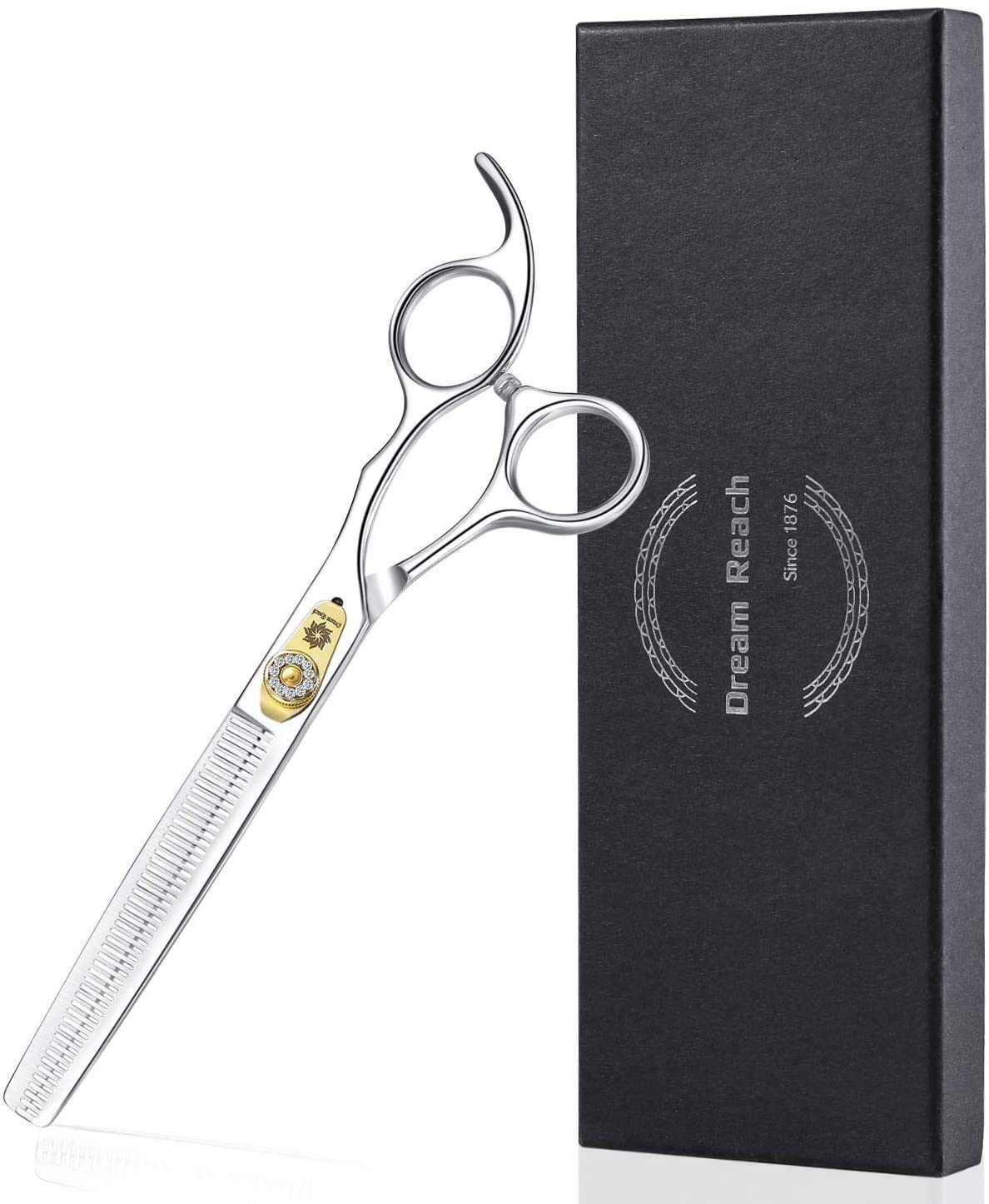 Dream Reach Professional 7" Dog Grooming Scissors Thinning/Blending/Chunking, Straight, Curved Scissors Kit, JP-440C Stainless Steel Pet Cat Hair Cutting/Trimming Shears (7 Inch-thinning Scissors)