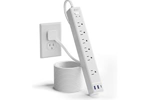 10Ft Extension Cord with Multiple Outlets, SUPERDANNY Flat Plug Surge Protector Power Strip 10 Ft Long Cord, 6 Outlets & 3 USB Ports, Charging Station for Home Office, College Dorm Room Essentials