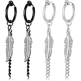 VNOX Unisex Vinatge Stainless Clip On Earrings Non Piercing Feather Charm Dangle Hinged Stud Earrings for Men Women Teen
