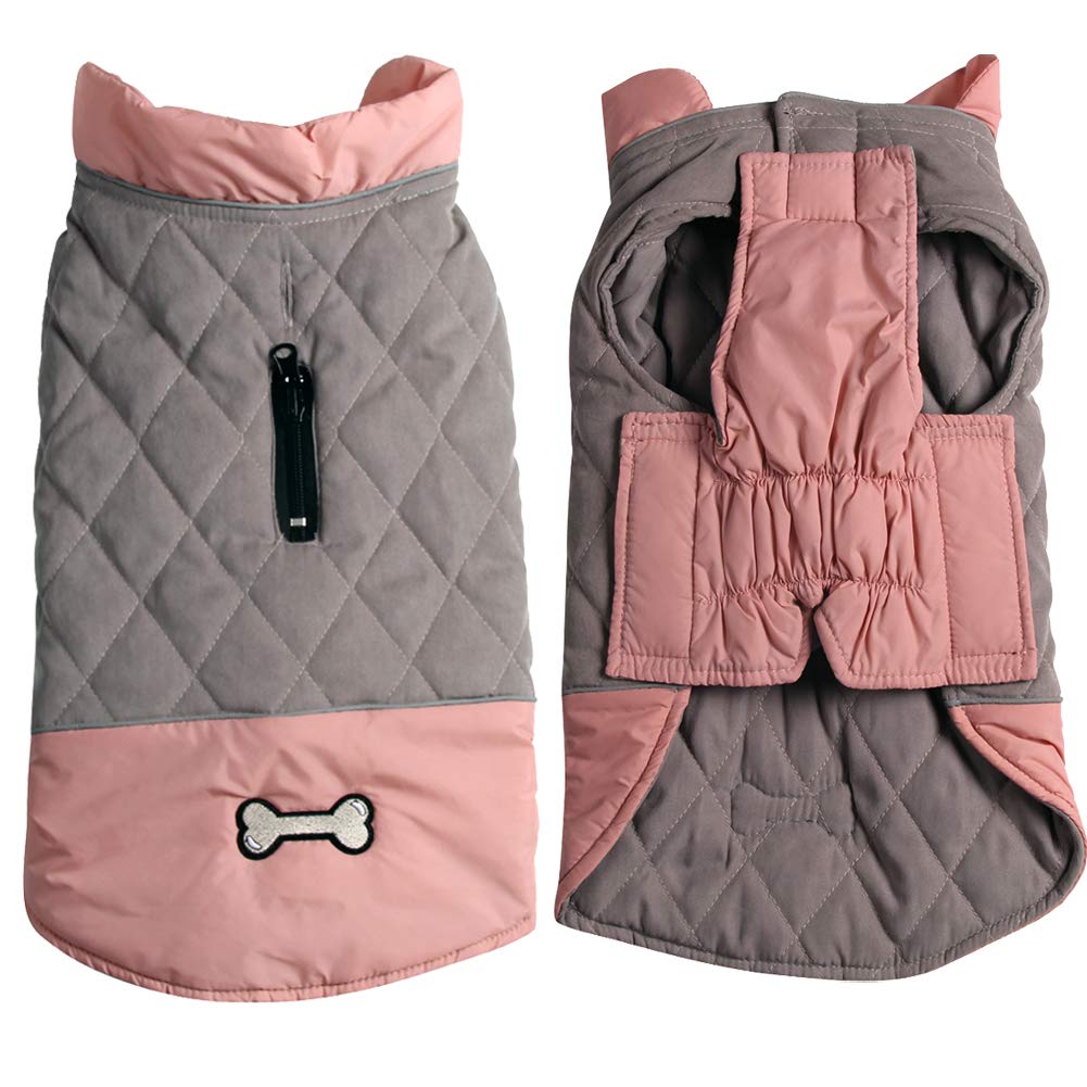 JoyDaog Reversible Dog Coats for Large Dogs Waterproof Warm Dog Jacket for Cold Winter,Pink and Grey XXL