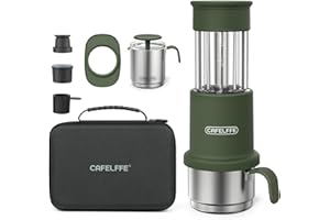 CAFELFFE Manual Portable Coffee Maker Set with Milk Frother Cup &Carry Bag, Hand Press Espresso Machine Compatible with Nes Original Capsule/Ground for Outdoor Travel Camping Gift,Green