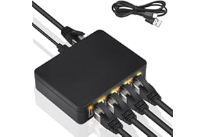 Poyiccot RJ45 Ethernet Splitter 1000mbps, High Speed Ethernet Splitter 1 to 4, Gigabit RJ45 Network Adapter with USB Power Ca