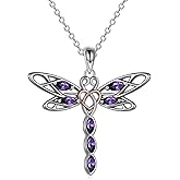 POPLYKE Dragonfly Necklace 925 Sterling Silver Purple Dragonfly Pendant Necklace Birthstone Jewelry Gifts for Women Birthday