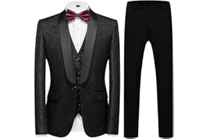 TRONSTORE ㅤ TRONSTORE Men's Suit Stylish 3 Piece Tuxedo One Button Paisley Jacket Vest Pants Dinner Party Prom