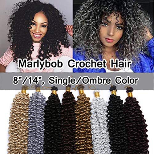 SEGO Marlibob Marlybob Crochet Braids Hair Extension 14 Inch Water Wave Crochet Braiding Hair Braids Kinky Curly Afro Jerry Curl Crochet Hair Weave for Black Women #Natural Black 3 Bundle