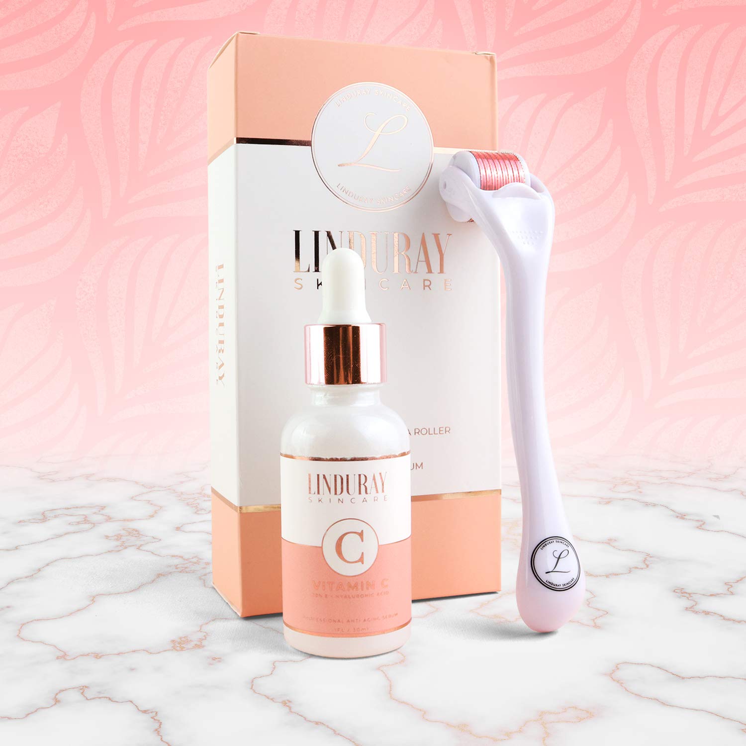 Derma Roller Microneedling Kit for Face 0.30mm - Complete Skin Set with Vitamin C Serum 20% Hyaluronic Acid - Microneedle Roller Microdermabrasion 540 Titanium Micro Needles - Includes 3 Free Ebooks: Beauty
