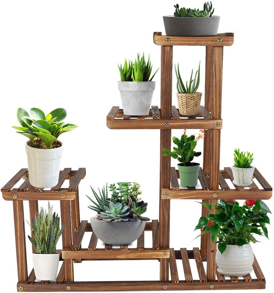 Ausla MultiEbenen Blumenregal, Holzpflanze Blumenständer, mehrstöckig