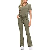 Monarch Uniforms Women’s Soft Stretch Scrub Set With Nine Pockets– V-Neck Top & High-Waisted Bootcut Pants