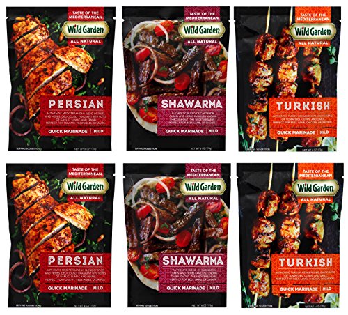 Wild Garden Quick Marinade 6 Pack Variety Pack, 6 Oz Each (2- Persian, 2- Shawarma, 2- Turkish)