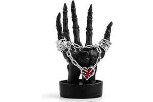 EHUOYAN Halloween Decorations Indoor Skeleton Hand Ring Holder Tealight Candle Holder for Gothic Table Decor Jewelry and Earring Organizer Black
