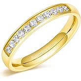 Monkton 3.5mm Women Half Eternity Bands Cubic Zirconia Promise Ring Stainless Steel Wedding Band Size 3-12.5