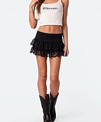 Navneet Women Sexy Y2K Sheer Lace Ruffle Mini Skirt