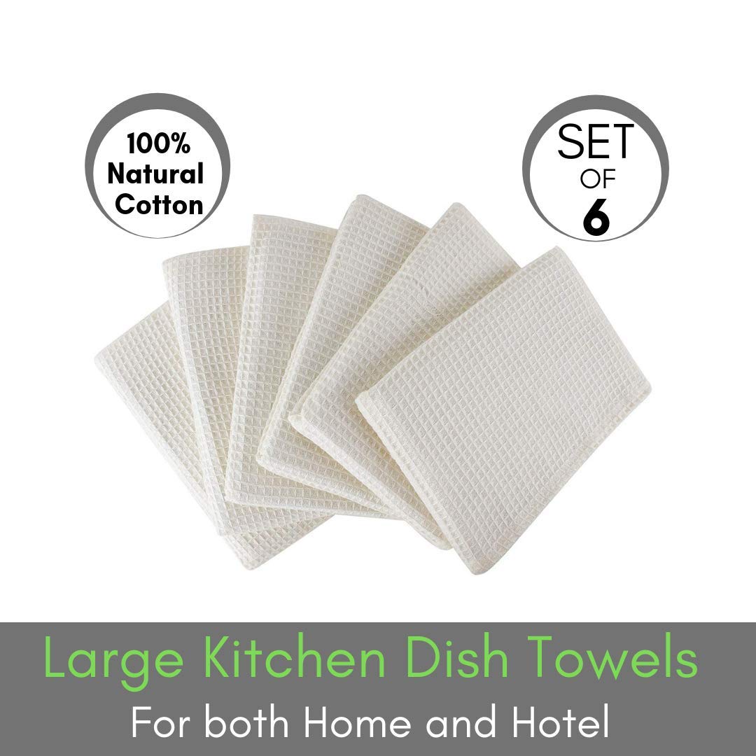 Tea Towels 18 x 28 inch Cotton Dish Towels Bar Towels in Classic Waffle