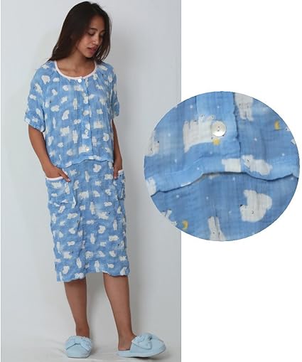 Amazon Co Jp ナルエー ルームウェア ワンピース白くま 綿100 ピンク ブルー ネイビー M Lサイズ シャ ブルー ホーム キッチン