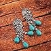 Turquoise Stone Dangling Sugar Skull Fish Hook Earrings (Large/Antique Silver)