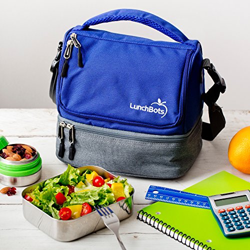 LunchBots Duplex Insulated Lunch Bag - Dual Section Design Fits LunchBots Uno, Duo, Trio, Quad, Rounds, Bento Cinco Perfectly - Roomy Thermal Lunch Bag for Kids and Adults - Blue - Thumbnail 3