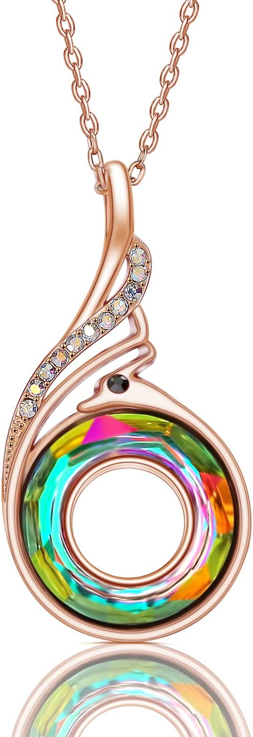 CILILI Phoenix Pendants with Swarovski Crystals Quartz Gemstones Chain Necklace Jewelry Gift for Women