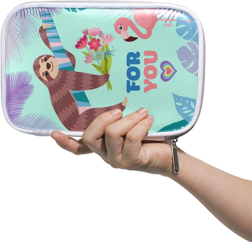 ISAOA Large Capacity Multifunction Pencil Case for School,Flamingo and Sloth with Bouquet Sturdy Stationery Pencil Pouch Cosmetic Bag Case for Pen Makeup Brush Notebook