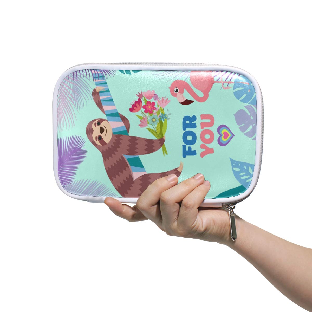 ISAOA Large Capacity Multifunction Pencil Case for School,Flamingo and Sloth with Bouquet Sturdy Stationery Pencil Pouch Cosmetic Bag Case for Pen Makeup Brush Notebook