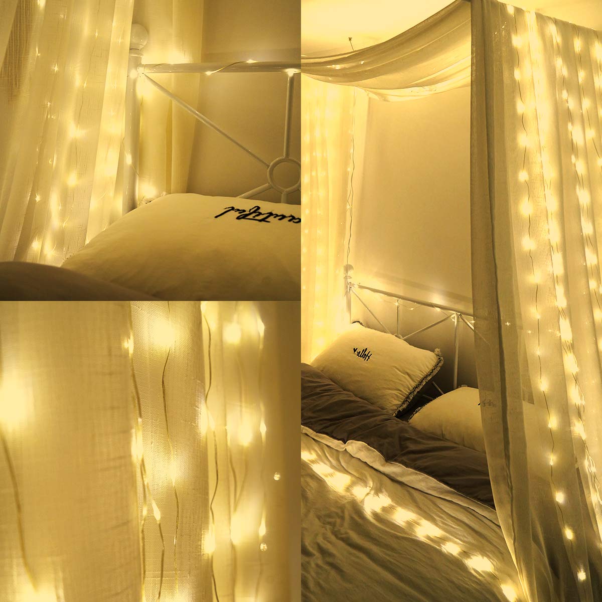 Twinkle String Lights with Remote Control Timer 300 Led USB Powered for Window Curtain Christmas Wedding Party Home Garden Patio Decoration Fairy Lights 118in x 118in (Warm Light)