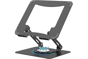 SOUNDANCE Laptop Stand with 360° Rotating Base, Ergonomic Computer Riser for Desk, Adjutable Height Muti-Angle, Foldable Laptop Mount, Stable Metal Holder Support 10-15.6" Notebook PC, Black