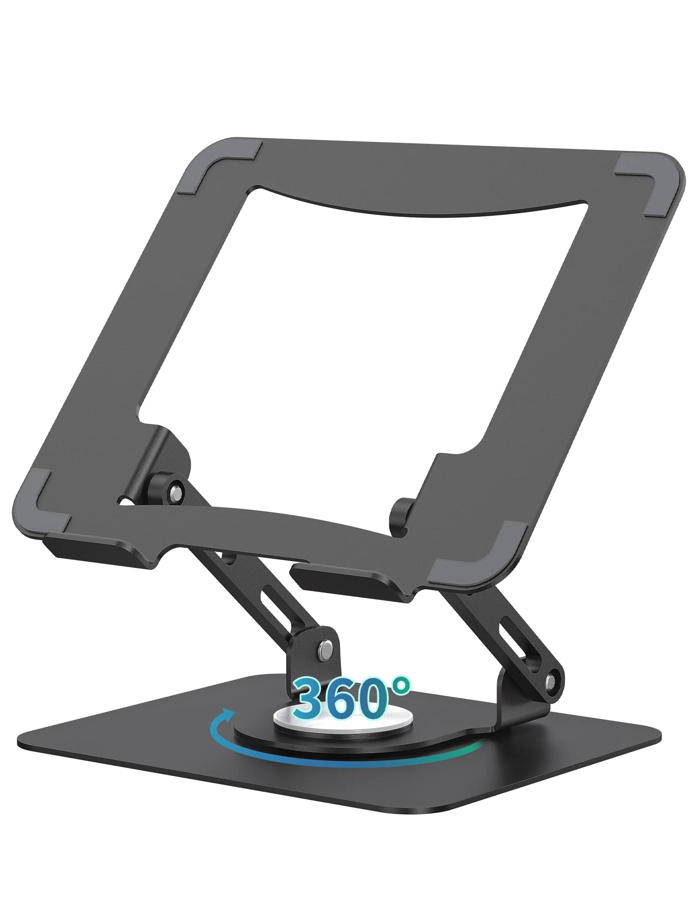 SOUNDANCE Laptop Stand with 360° Rotating Base, Ergonomic Computer Riser for Desk, Adjutable Height Muti-Angle, Foldable Laptop Mount, Stable Metal Holder Support 10-15.6" Notebook PC, Black