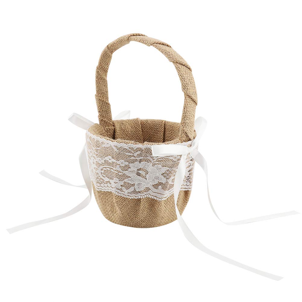 Wedding Flower Basket, with Satin Flower, Elegant White Flower Basket, Holding Flower for Storing Gift