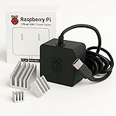 Genuine Pi 4B Power Supply Adapter with 3PCS KidsRobot Heatsink, Latest Designed for Raspberry Pi 4 Model B USB-C 5.1V 3A, US