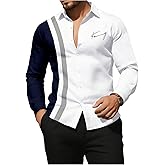 VIPWOLF Men's Casual Long Sleeve Shirt Color Block Button Down Work Dress Shirts