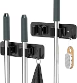 Cosicosy SUS304 Stainless Steel Mop Holder Wall Mounted 2 Racks with Hook view 1