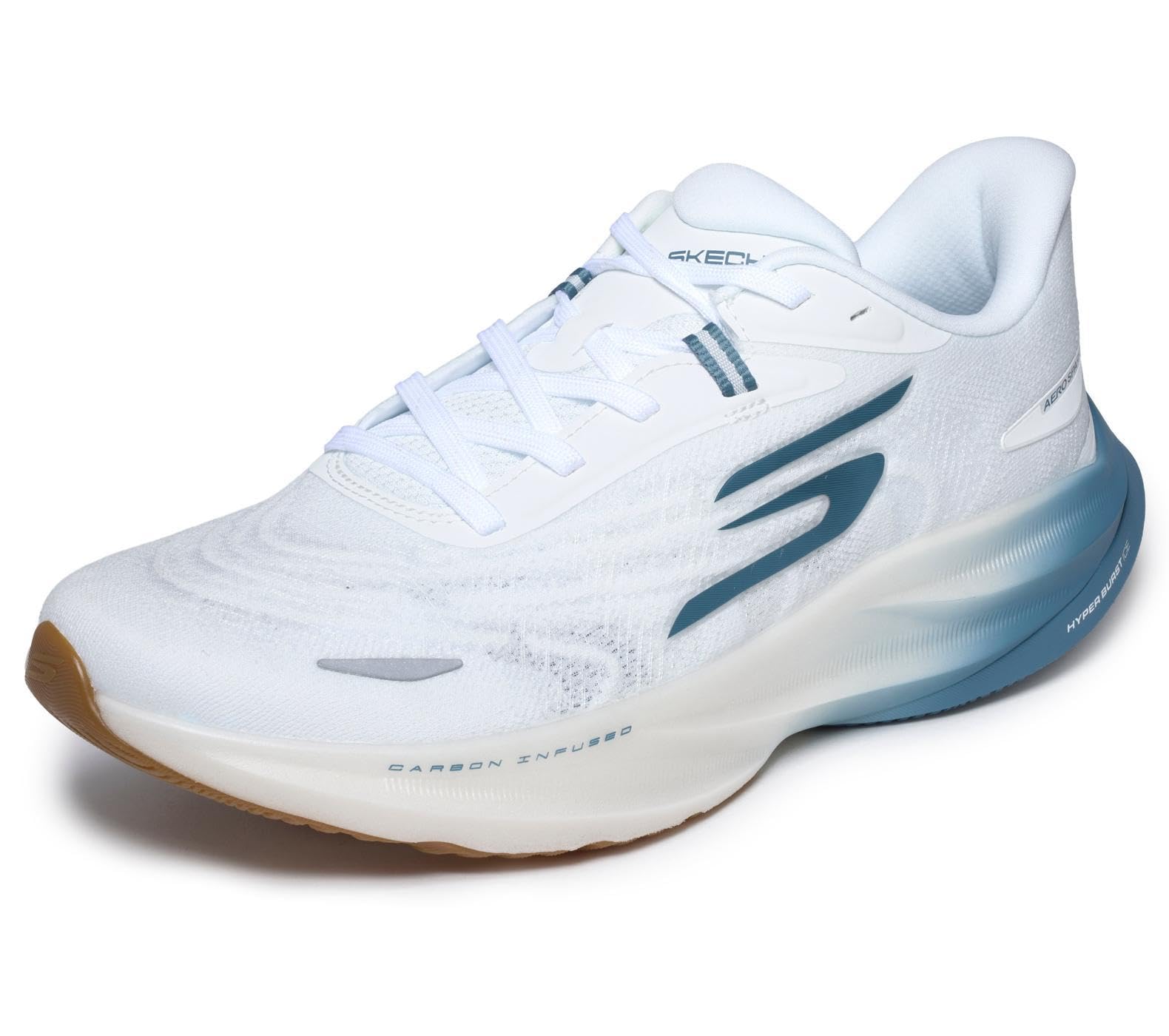Skechers Men’s Aero Spark Running Shoe, White/Blue, 7.5