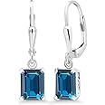 Gem Stone King 8X6MM Emerald Cut Gemstone Birthstone Leverback Drop Dangle Earrings For Women | 925 Sterling Silver | Fine Jewelry Gifts for Her Mom Women Wife